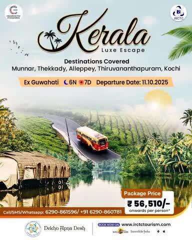 Haven't witnessed the beauty of God's own country yet? Let IRCTC take you to the sublime beauty of Kerala with its 6N/7D tour package. Hurry! Confirm now and embrace a soul-stirring experience.