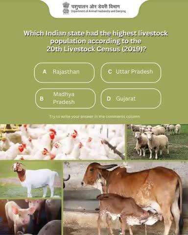 Livestock Census Quiz

Test your knowledge!
Which Indian State had the highest livestock population according to the 20th livestock Census ?