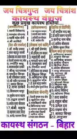 जय चित्रगुप्त जय चित्रासं कायस्थ वंशज की प्रमुख हस्तियां
कायस्थ संगठन बिहार