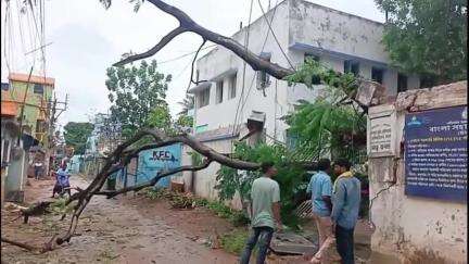 সিউড়ি ১: সিউড়ির ডাঙ্গাল পাড়াতে SDL & RO অফিসের ভেতরে থাকা একটি বিশাল আকারের গাছ গেট ভেঙে রাস্তায় পড়ে যায়