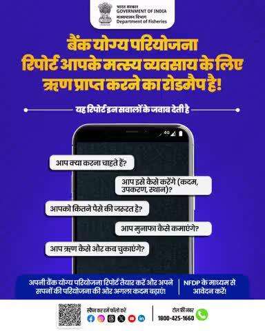 मत्स्य व्यवसाय के लिए सफल ऋण आवेदन का रास्ता है बैंक योग्य परियोजना रिपोर्ट। यह बताएगी कि आप क्या करेंगे, कैसे करेंगे, कितना निवेश चाहिए और मुनाफा कैसे होगा। #NFDP के जरिए आवेदन करें और अपनी योजना को साकार करें।