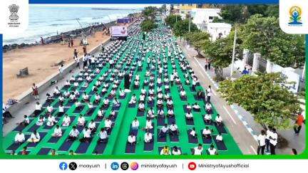 Stage is set in Puducherry! 📍 Get ready for vibrant Yoga Mahotsav 2025 at Gandhi Thidal, Beach Road.