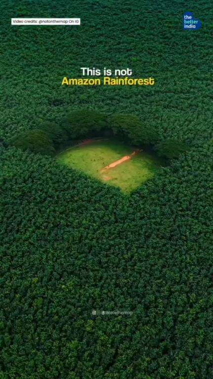 त्रिशूर, केरळच्या मध्यभागी एक निसर्गमय आणि शांततामय aerial दृश्य वाटतं— Amazon rainforest मधलं एखादं मोकळं कुरण असावं!