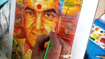 ఎన్టీఆర్ జయంతి సందర్భంగా ప్రకృతి ఒడిలో ఎన్టీఆర్ చిత్రాన్ని గీసిన నంద్యాల చిత్రకారుడు కొటేష్