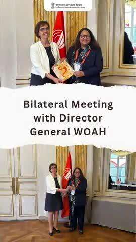 Smt. Alka Upadhyaya, Secretary, Department of Animal Husbandry & Dairying, GoI, led the Indian delegation in a dynamic bilateral meeting with Dr. Emmanuelle Soubeyran, Director General, WOAH, during the 92nd General Session in Paris.