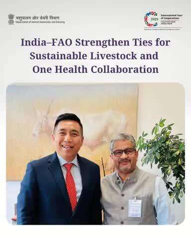 Dr. Abhijit Mitra, AHC & CVO of India, met Dr. Tenisen Thanawat, ADG & CVO, FAO, to review the Pandemic Fund Project and express gratitude for recognizing India’s Rinderpest Holding Facility.