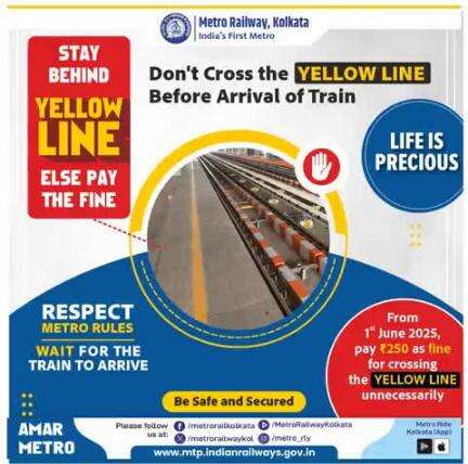 Stay behind the #YellowLine  else pay the fine.

Don't cross the Yellow Line before #arrival of #train.