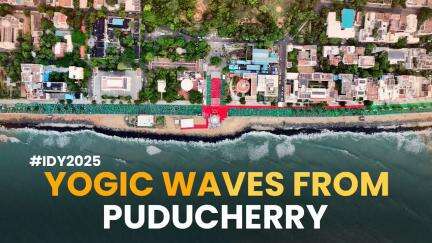 Morning breeze, waves & yoga vibes at Puducherry beach—25 days to #IDY2025 celebration!