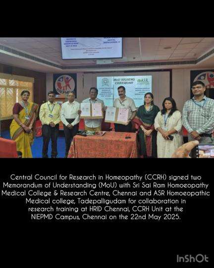 CCRH signed two MoU with Sri Sai Ram HMC & Research Centre, Chennai & ASR Homoeopathic Medical college.