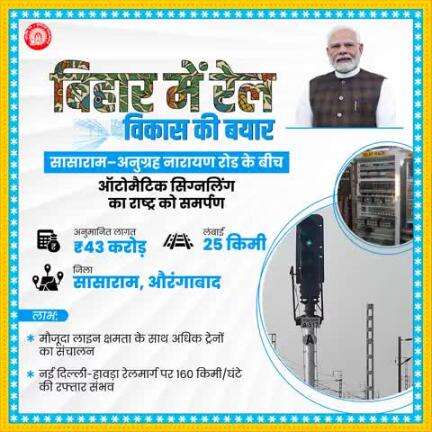 Heartfelt thanks to #railminindia & Hon’ble PM #narendramodi for dedicating Automatic Block Signalling between Sasaram & Anugrah Narayan Road. A vital upgrade for safer, faster trains in Bihar! #RailInfra4Bihar
#railminindia