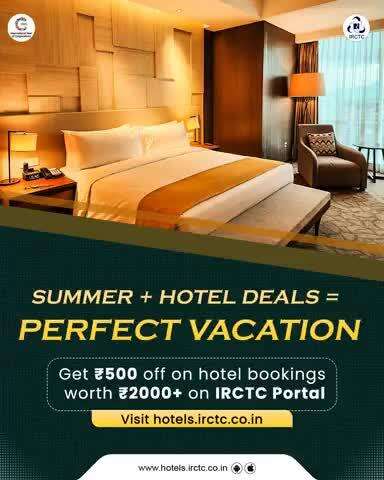 Summer getaways are calling and so are the savings!
Book hotel rooms worth ₹2000 or more and enjoy up to ₹500 off on IRCTC.