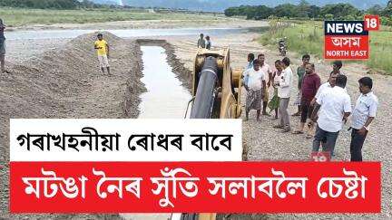 Tamulpur Erosion | ভুটানৰ পৰা বৈ অহা মটঙা নৈৰ গৰাখহনীয়া ৰোধ কৰিবলৈ নৈৰ সুঁতি সলাবলৈ চেষ্টা | N18V