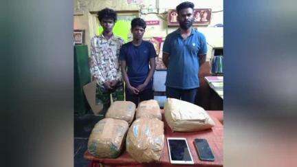 திருத்தணி: திருவலாங்காடு பகுதியில் ஆந்திராவில் இருந்து  கஞ்சா கடத்தி வந்த தஞ்சாவூர் பகுதியைச் சேர்ந்த 3 இளைஞர்கள் கைது