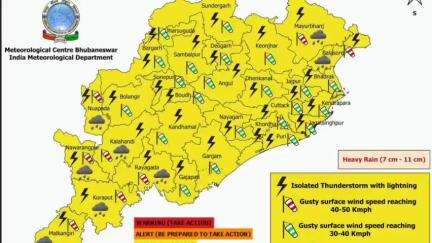 ଅନୁଗୋଳ: ଜିଲ୍ଲାରେ ଆସନ୍ତା ଶନିବାର ଦିନ ବର୍ଷା ହେବା ନେଇ ପାଣିପାଗ ବିଭାଗ ପକ୍ଷରୁ ୟେଲୋ ଆଲର୍ଟ ଜାରି