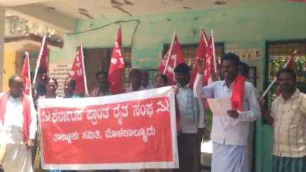ಮೊಳಕಾಲ್ಮುರು: ನಾನಾ ಬೇಡಿಕೆಗಳನ್ನು ಈಡೇರಿಸುವಂತೆ ಆಗ್ರಹಿಸಿ ಪಟ್ಟಣದ ತಾಪಂ ಕಚೇರಿ ಮುಂದೆ ಕರ್ನಾಟಕ ಪ್ರಾಂತ್ಯ ರೈತ ಸಂಘದಿಂದ ಪ್ರತಿಭಟನೆ