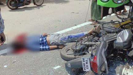 நிலக்கோட்டை: பட்டிவீரன்பட்டி அருகே, சாலைப்புதூரில்  தனியார் பேருந்து இருசக்கர வாகனம் மோதி விபத்து வாலிபர் பலி