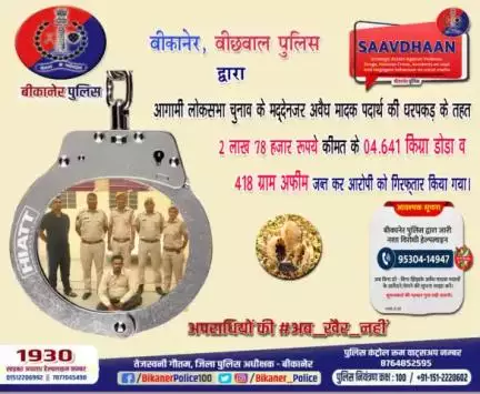 पुलिस थाना बीछवाल की बड़ी कार्रवाई।
#bikaner