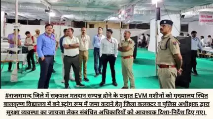 EVM मशीनों को  मुख्यालय स्थित बालकृष्ण विद्यालय में बने स्ट्रांग रूम में जमा कराने  हेतु  सुरक्षा व्यवस्था का जायजा लिया