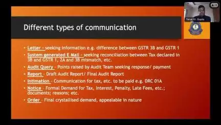 Different types of communication between taxpayers and Development.  Do watch the video to understand great deal.
