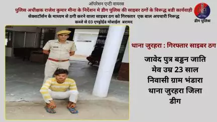 🔶सेक्‍सटॉर्सन के माध्‍यम से ठगी करने वालाा साइबर ठग गिरफ्तार , 1बाल अपचारी निरूद्ध
🔶कब्जे से 3 एण्ड्रोईड मोबाईल  जब्‍त