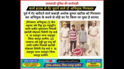 पुलिस थाना #चन्दवाजी ने फार्म हाउस से गेट #चोरी करने वाले दो अभियुक्त किए गिरफ्तार।