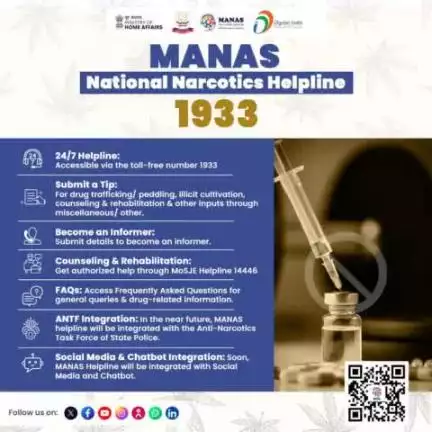 Know about the features of *MANAS* ? Our 24x7 Toll-Free No- 1933.
#DrugsFreeBharat