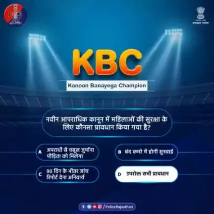 #RajasthanPolice के #KBC में शामिल होने के लिए आपका आभार।

सही जवाब है-
(D) उपरोक्त सभी प्रावधान