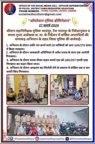 #sawaimadhopurpolice ऑपरेशन एरिया डोमिनेशन घर पकड़ अभियान के तहत सवाई माधोपुर पुलिस की कार्यवाही।

शांति भंग करने वाले 19 गैरसायलान गिरफ्तार।