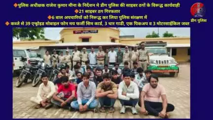 21 साइबर ठग गिरफतार, 6 बाल अपचारियों को निरूद्ध कर लिया पुलिस संरक्षण में, 39 एन्ड्रोइड मोबाइल फोन मय फर्जी सिम का