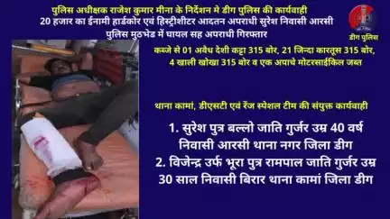 20 हजार का ईनामी हार्डकोर एवं हिस्ट्रीशीटर आदतन अपराधी सुरेश निवासी आरसी पुलिस मुठभेड में घायल सह अपराधी गिरफ्तार