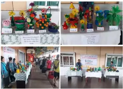 A sale of recycled plastic waste products was organized at Guwahati Station promoting the “Waste to Art” concept as an initiative of the #SHS2024 campaign. Passengers appreciated the initiative and many products were sold.
