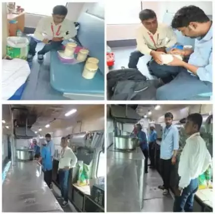 Inspection and collection of food sample from Pantry Car of Train no. 15959 UP Kamrup Express was carried out to ensure quality food for the onboard passengers. Pantry Car staffs are advised to maintain cleanliness and proper hygiene.