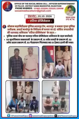 #सवाईमाधोपुर_पुलिस एरिया डोमिनेशन के तहत पुलिस थाना चौथ का बरवाड़ा की कार्यवाही ।