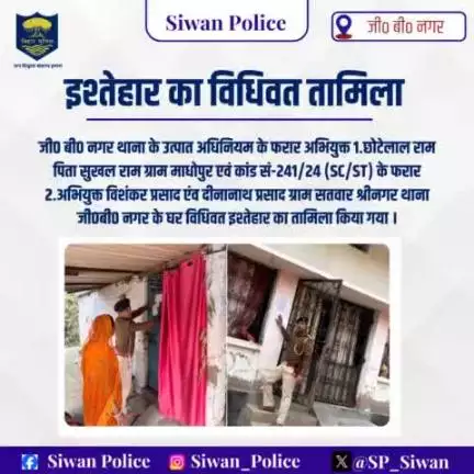 जी बी नगर थाना अंतर्गत कांड के फरार अभियुक्तों के घर इश्तेहार का विधिवत् तमिला किया गया।

.
.