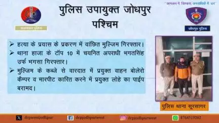 हत्या के प्रयास के प्रकरण में वांछित मुलजिम गिरफ्तार ।

➤ थाना हाजा के टॉप 10 में चयनित अपराधी भगतसिंह उर्फ भगसा गिरफ्तार

मुलजिम के कब्जे से वारदात में प्रयुक्त वाहन बोलेरो कैम्पर व मारप
