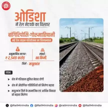 बांगिरिपोसी और गोरुमाहिषानी के मध्य नई रेल लाइन परियोजना से मयूरभंज जिले व आस-पास के क्षेत्रो में समग्र विकास को बढ़ावा मिलेगा तथा इससे ओडिशा में परिवहन सुविधा बेहतर होगी। 
#RailInfra4Odisha
#railminindia
