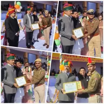 #गणतंत्र_दिवस_समारोह_2025 के अवसर पर उत्कृष्ट कार्य करने वाले अधिकारी/कर्मचारी को मंत्री राजस्थान सरकार #श्री_राज्यवर्धन_सिंह_राठौड़ द्वारा सम्मानित किया गया।
#सुश्री_चारुल_गुप्ता आरपीएस 
#श्री_बच्चू_सिंह ASI 
#श्री_शिवदत्त हेड कांस्टेबल