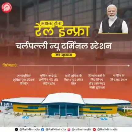 तेलंगाना में चर्लपल्ली न्यू टर्मिनल स्टेशन के उद्घाटन से क्षेत्र में रेल इन्फ्रा अधिक बेहतर होगा तथा नई रेल सेवाओं की शुरुआत को बढ़ावा मिलेगा। 
#RailInfra4Telangana

#RailInfra4Odisha