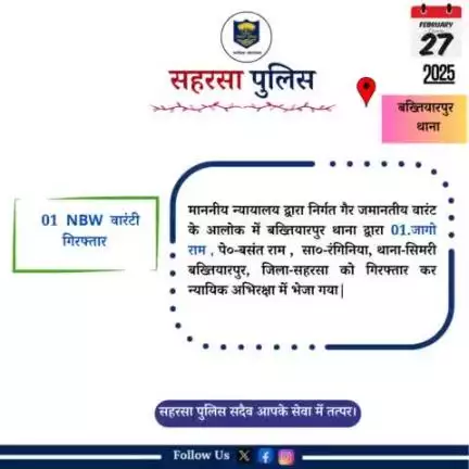 वारंटी गिरफ्तार....

Bihar Police 
Home Department, Govt. of Bihar 
#Saharsapolice 
#knowyourpolice