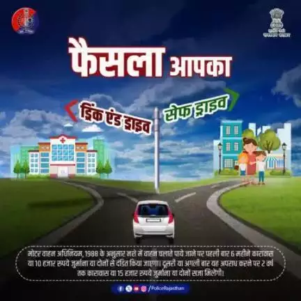 राजस्थान पुलिस की आमजन से अपील!

शराब पीकर गाड़ी चलाना, है मौत का खेल!
पकडे गये, तो होगी जेल!

सड़क पर सुरक्षित चलोे, सावधानी से वाहन चलाओ!