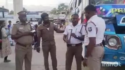 மேலூர்: மேலூர் பேருந்து நிலையத்தில் பேருந்துகளில் இருந்து தடை செய்யப்பட்ட ஹாரன்கள் பறிமுதல்