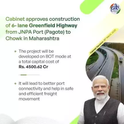 Cabinet approves construction of 6- lane access controlled Greenfield Highway starting from JNPA Port (Pagote) to Chowk (29.219 km) in Maharashtra on BOT (Toll) mode

#CabinetDecisions