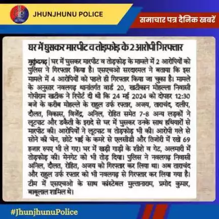 समाचार पत्र दैनिक खबरें #JhunjhunuPolice