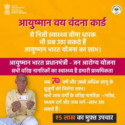 क्या आप जानते हैं कि #PMJAY के विस्तार अंतर्गत सभी 70 वर्ष या उस से अधिक उम्र के वरिष्ठ नागरिकों को मिल रहा है ₹5 लाख के मुफ़्त उपचार का लाभ?