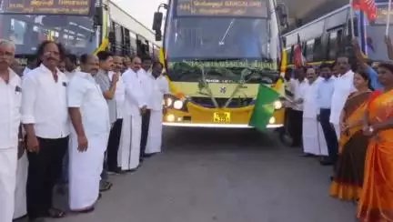 தாம்பரம்: மெப்ஸ் பேருந்து நிலையத்தில் 7 புதிய பேருந்துக்களை அமைச்சர் கொடியசைத்து துவக்கி வைத்தார்