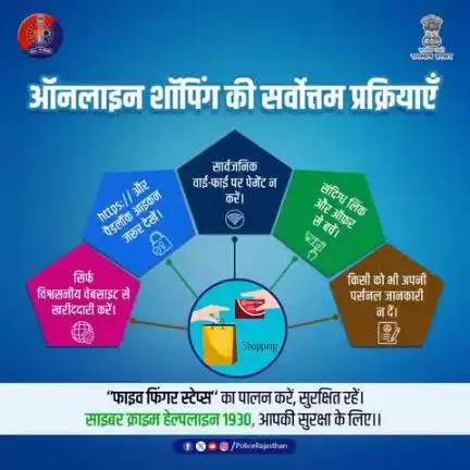 ऑनलाइन खरीदारी में सावधानी ज़रूरी है।

राजस्थान पुलिस आपके डिजिटल सफर में भी साथ है।

फर्जी वेबसाइट और नकली ऑफरों से सावधान रहें।