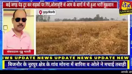 जनपद बिजनौर के नूरपुर क्षेत्र के गांव मोरना में बारिश और ओले व आंधी तूफान ने मचाई तबाही।

तेज बारिश के साथ ओला पड़ने से