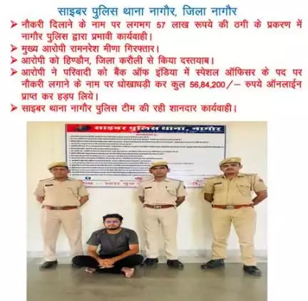 #Cyber थाना नागौर:- नौकरी दिलाने के नाम पर लगभग 57 लाख रूपये की ठगी करने के प्रकरण में मुख्य आरोपी रामनरेश मीणा #गिरफ्तार।