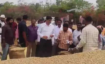 దోమకొండ: దోమకొండ లోని ధాన్యం కొనుగోలు కేంద్రాన్ని తనిఖి చేసిన జిల్లా కలెక్టర్ అశిష్ సంగ్వాన్