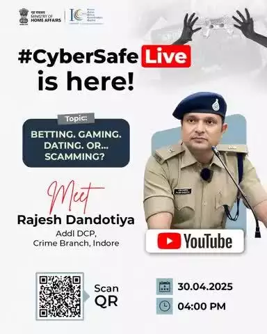 Join us for an enlightening session with Additional DCP Rajesh Dandotiya, in our 16th #CyberSafeLive session.

Join us : https://youtube.com/live/8dhSWxAfT68